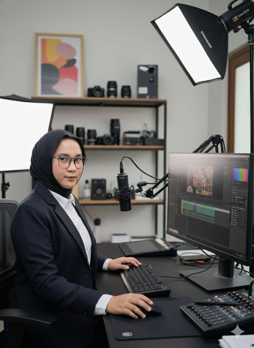 Ade Sekar Meiditya - Content Creator sedang mengedit video